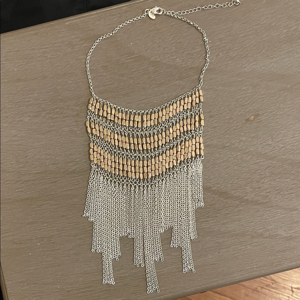 Statement Silver and Gold Fringe Necklace - Women Jewelry
